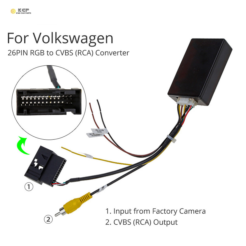 12V RGB to AV Reverse Camera Decoder High Definition Transmission Aftermarket Car Stereo for VW RCD510/RNS510/RNS315 Rear View