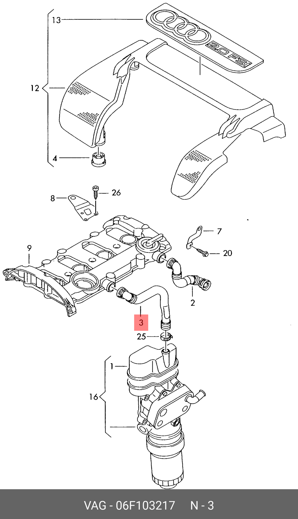 Cylinder Head Cover Breather Hose For 2.0 FSI VW Golf MK5 Audi A3 Skoda TOPRAN 06F103217 06F 103 217 Crankcase Ventilation Pipe
