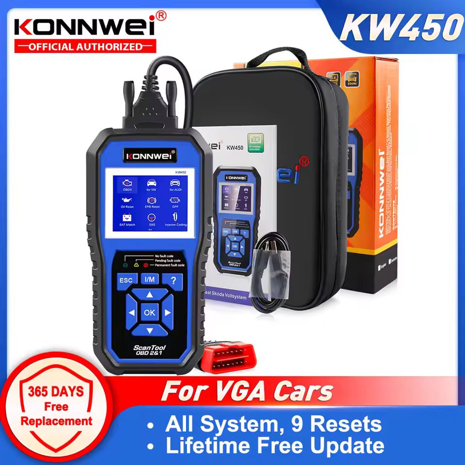 **CLEARANCE** Full System Car Diagnostic Scanner Tool For VAG Models For VW Audi Skoda ABS Airbag Oil Service Reset EPB DPF Reset BAT Match Lamp Adjust KONNWEI KW450
