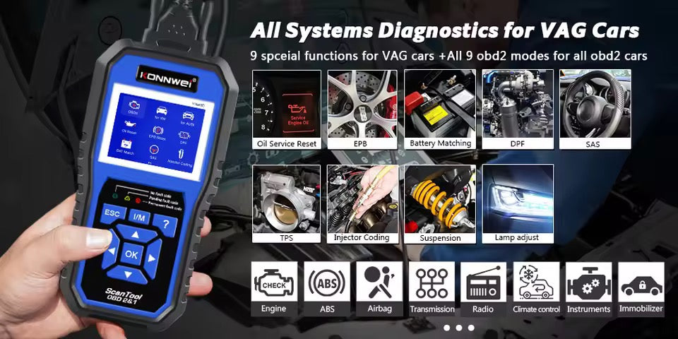 **CLEARANCE** Full System Car Diagnostic Scanner Tool For VAG Models For VW Audi Skoda ABS Airbag Oil Service Reset EPB DPF Reset BAT Match Lamp Adjust KONNWEI KW450