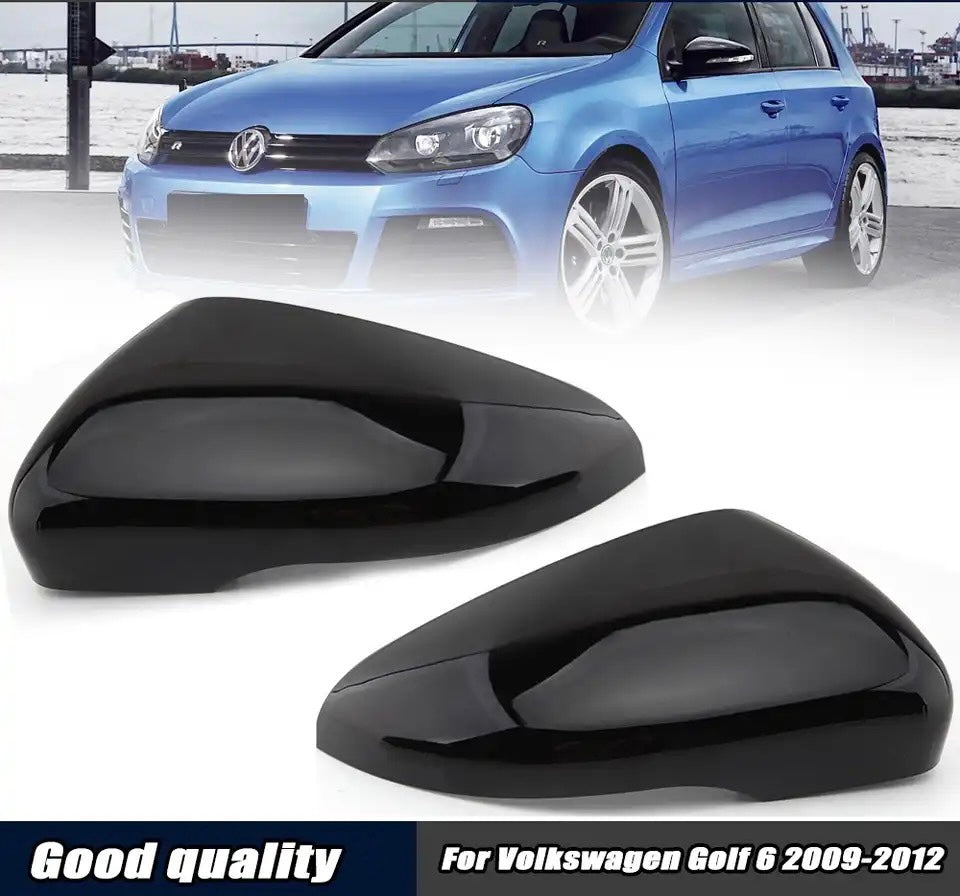 Pair of Black Door Wing Mirror Cover Caps Suitable for VW Golf 6 MK6 2009 2010 2011 2012 2013