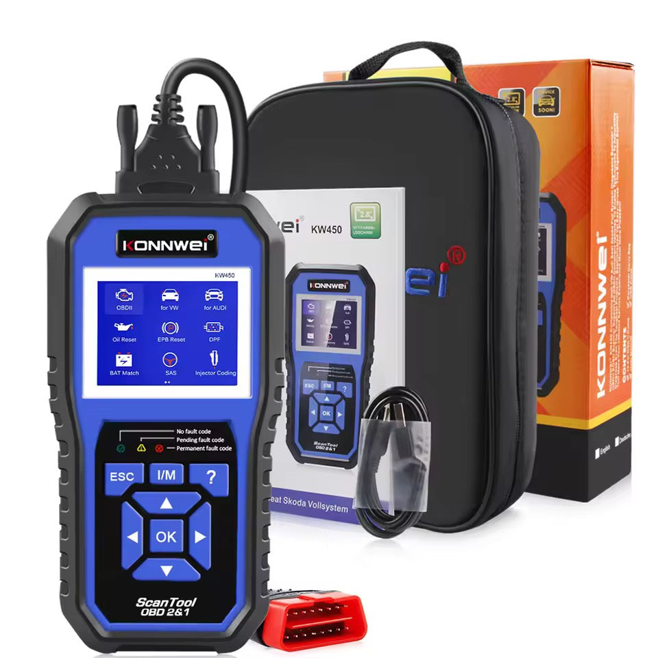 **CLEARANCE** Full System Car Diagnostic Scanner Tool For VAG Models For VW Audi Skoda ABS Airbag Oil Service Reset EPB DPF Reset BAT Match Lamp Adjust KONNWEI KW450