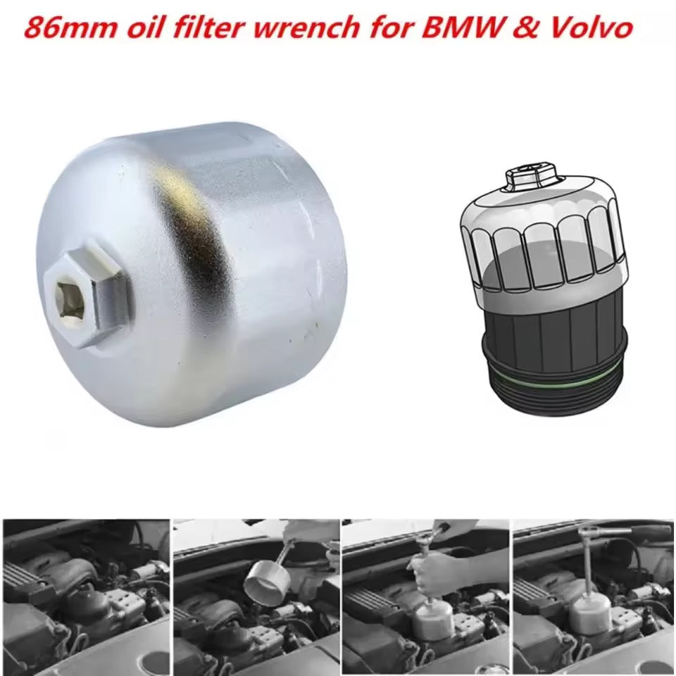 Oil Filter Wrench Engine Tool for BMW Volvo Cartridge Style Filter 86mm 16 Fluters SILVER
