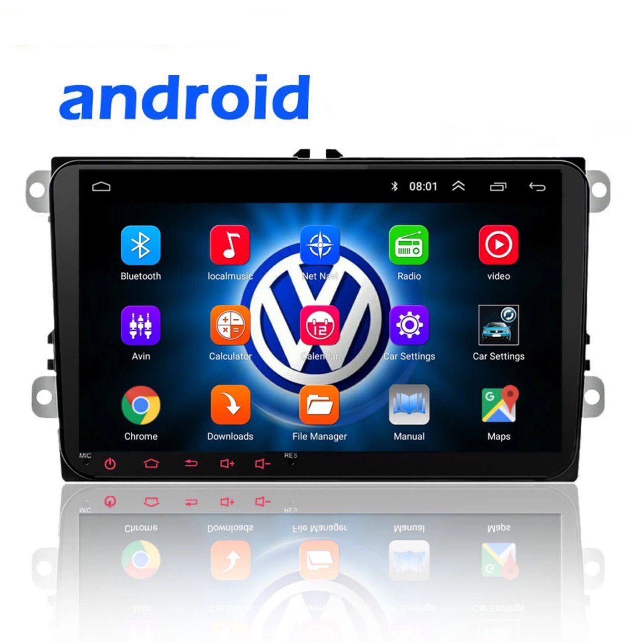 2G + 32G Suitable for VW Android 11 Double DIN Head Unit Supports Apple CarPlay / Android Auto + Reversing Camera, Bluetooth, Radio, Video Player