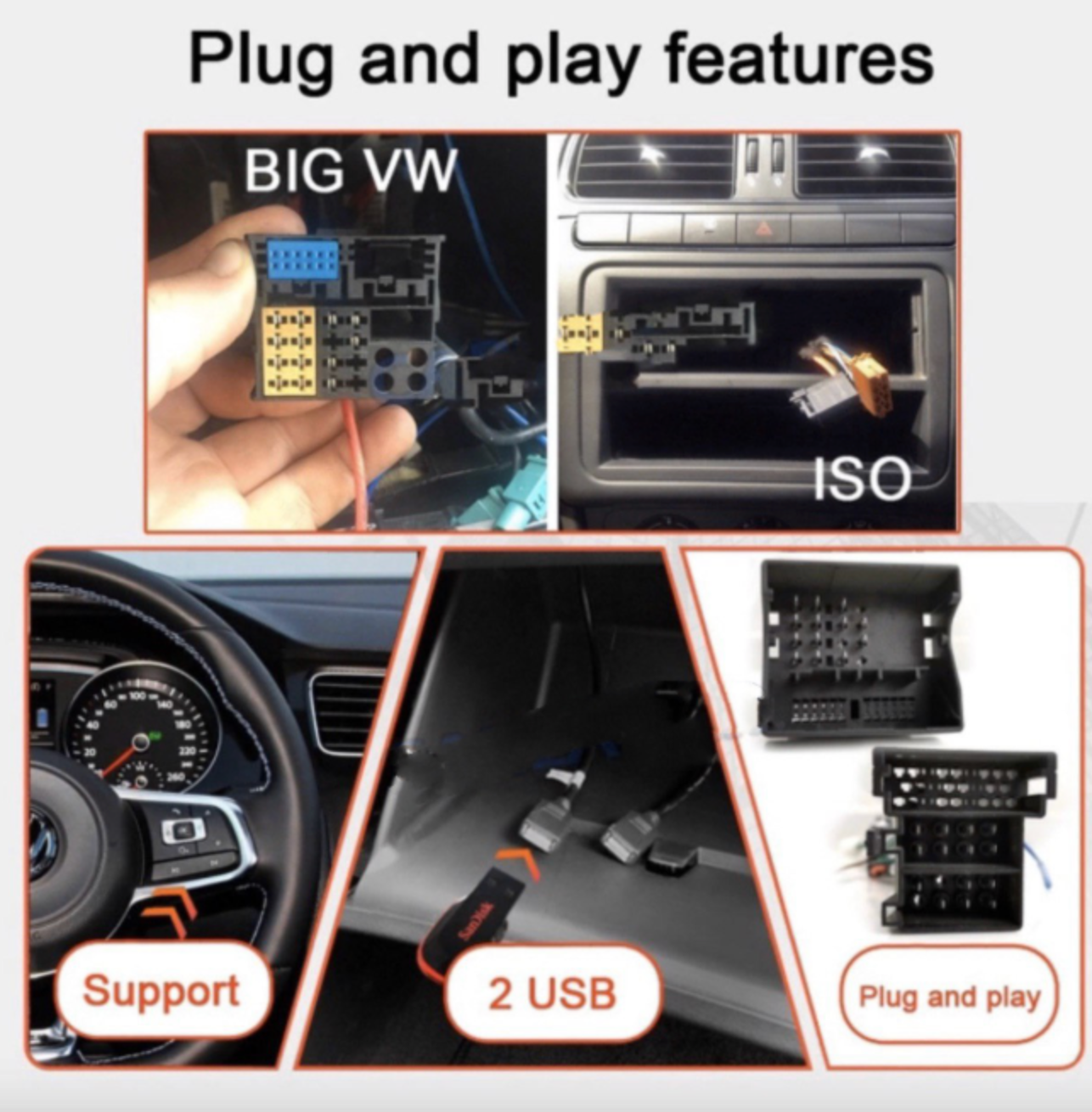 4G + 64G Suit For VW Android 10.0 Stereo Head Unit 9” Supports Apple CarPlay/ Android Auto + Reverse Camera suit for VW Golf 5 6 Skoda Passat