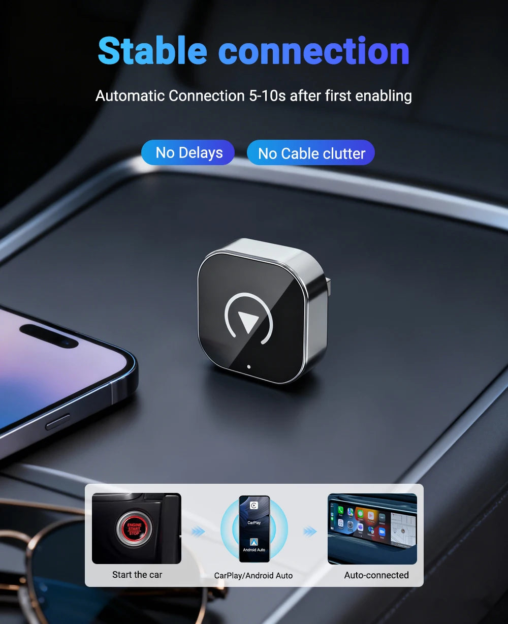 2 in 1 Wireless CarPlay Adapter Android Auto AI Smart Box Car Intelligent Systems For VW Audi Skoda Toyota Nissan Honda Ford Benz