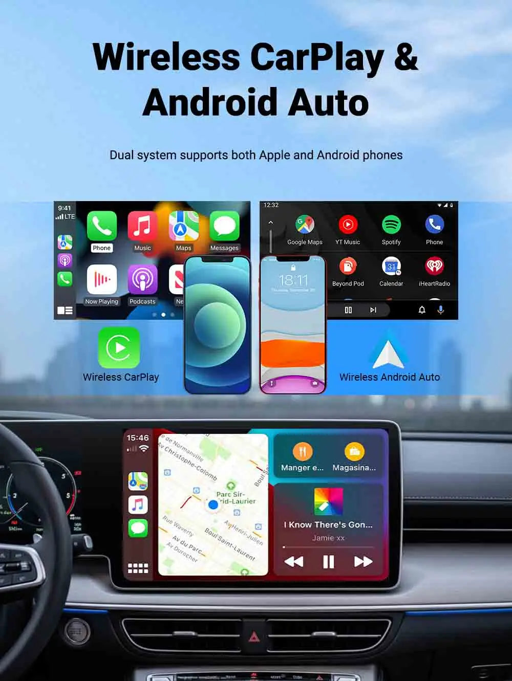 2 in 1 Wireless CarPlay Adapter Android Auto AI Smart Box Car Intelligent Systems For VW Audi Skoda Toyota Nissan Honda Ford Benz