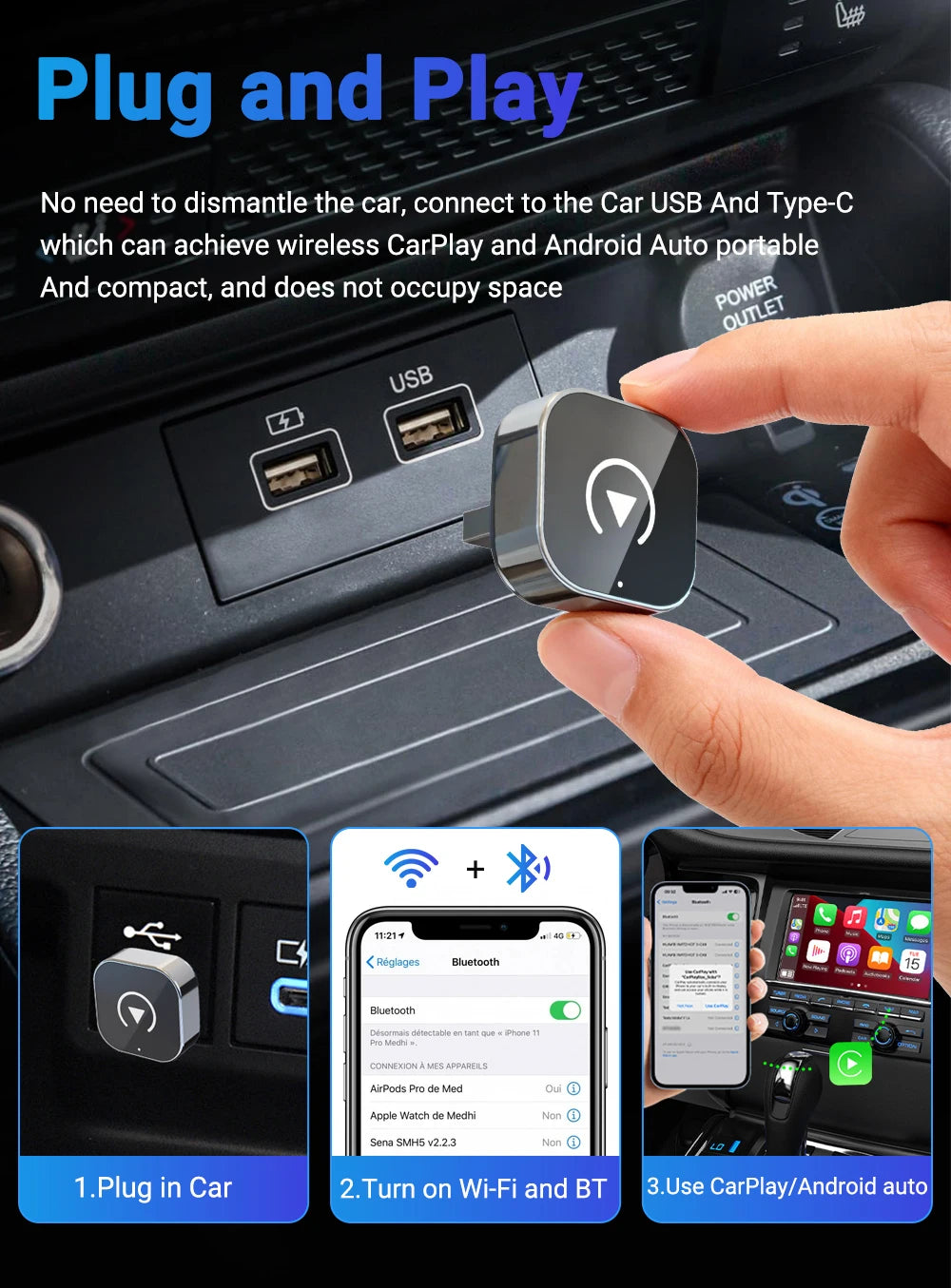 2 in 1 Wireless CarPlay Adapter Android Auto AI Smart Box Car Intelligent Systems For VW Audi Skoda Toyota Nissan Honda Ford Benz