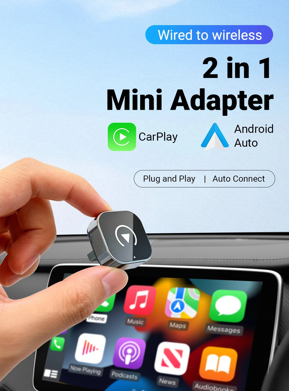 2 in 1 Wireless CarPlay Adapter Android Auto AI Smart Box Car Intelligent Systems For VW Audi Skoda Toyota Nissan Honda Ford Benz