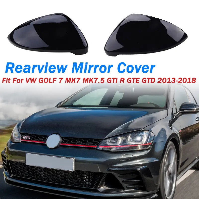 Pair of Black Mirror Covers For VW Golf 7 MK7 7.5 GTD R GTI Touran L E-GOLF Black RearView Mirror Caps