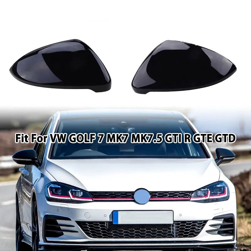 Pair of Black Mirror Covers For VW Golf 7 MK7 7.5 GTD R GTI Touran L E-GOLF Black RearView Mirror Caps