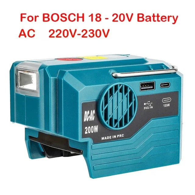 Outdoor Portable Inverter 200W AC 220V Modified Sine Wave Power Adapter 200W Power Inverter Compatible with Bosch 18v Batteries