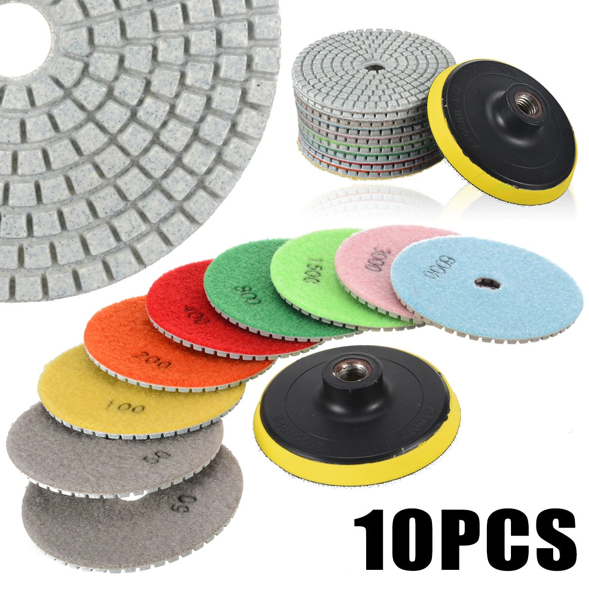 10Pcs Diamond Polishing Pads Kit 4 Inch M14 Polishing Wheel For Granite Stone Concrete Marble Polishing Tool Grinding Discs Set