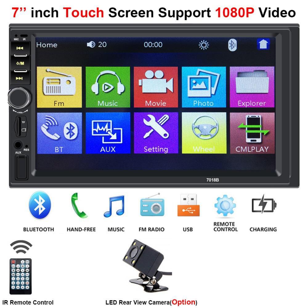 2 DIN 7'' LCD Touch Bluetooth Car Radio Player Car Audio Aux FM + DVR + 8 IR Rear View Camera