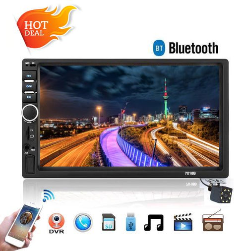 Car Stereo Double DIN 7'' LCD Touch Bluetooth Car Radio Player Car Audio Aux FM + 8 IR Rear View Camera