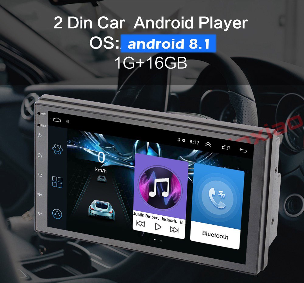 Android 8.1 Car Stereo 2 DIN 7” CarPlay and Android Auto + Universal ISO Harness, GPS Navigation, Rear Camera, Bluetooth, USB