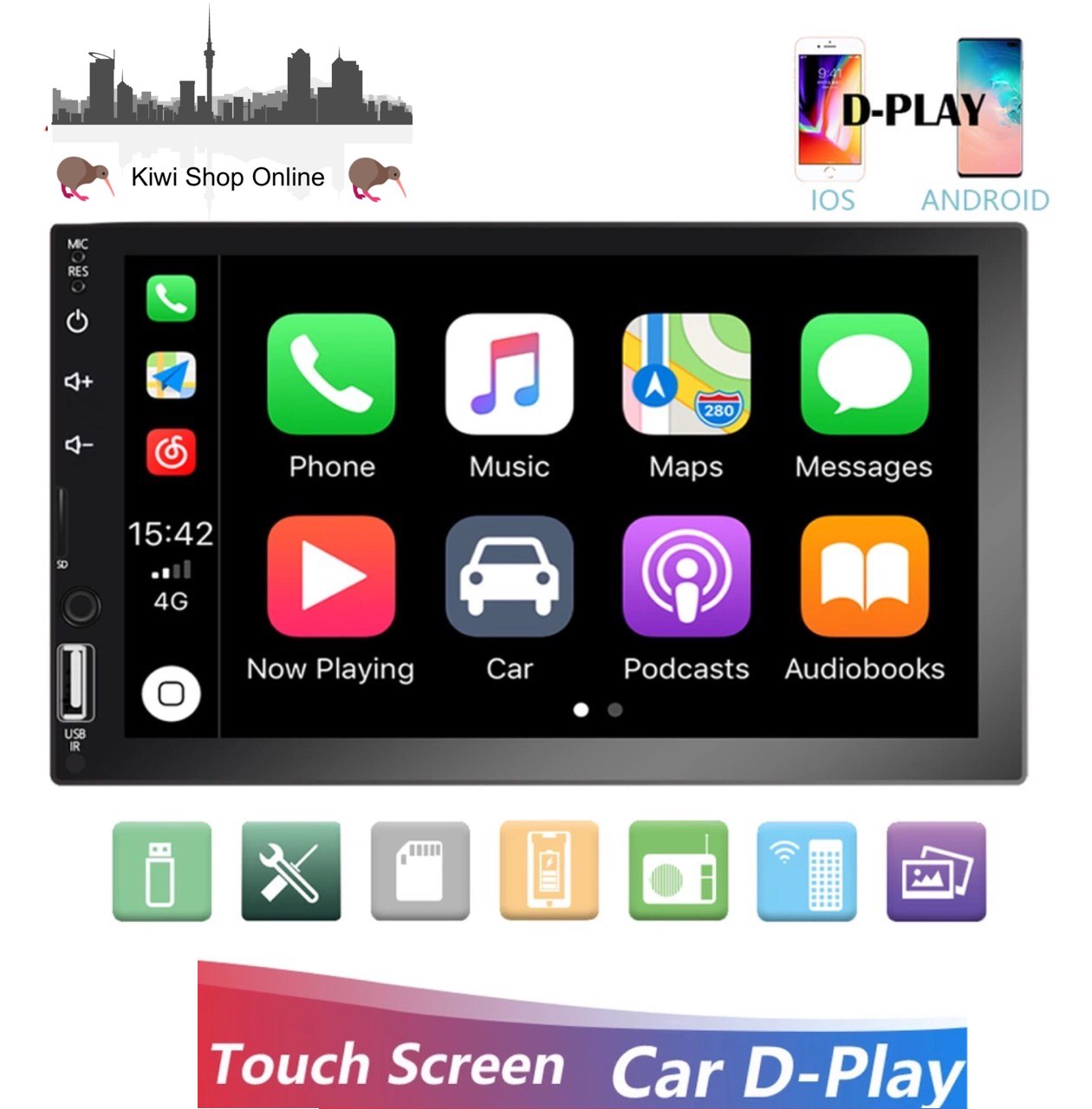 Car Stereo Double DIN Head Unit, Bluetooth, 7" Touch Screen Car Stereo Radio D-Play Mirrorlink