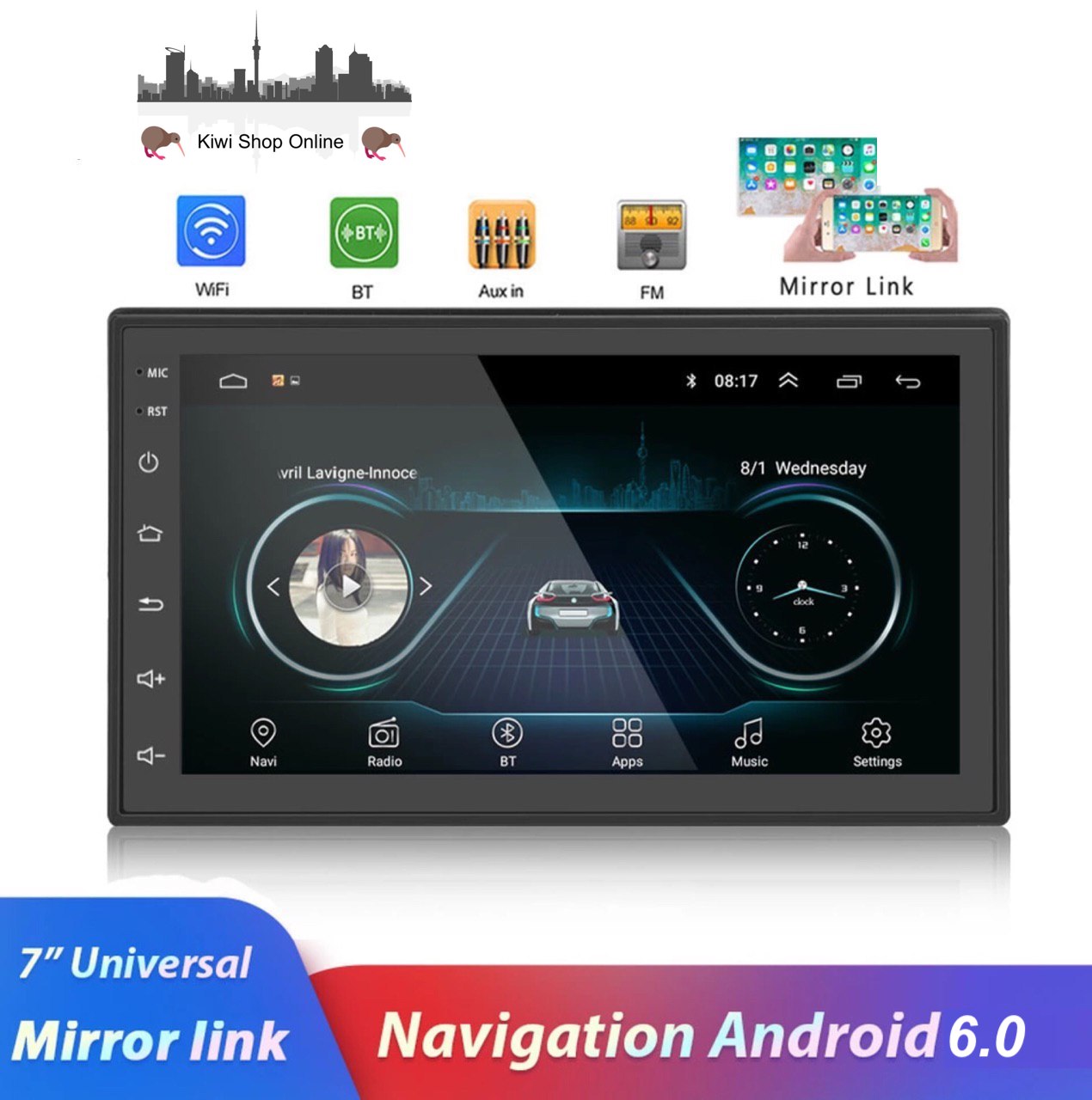 Car Audio 2 DIN 7” GPS Navigation, Bluetooth, USB, Android