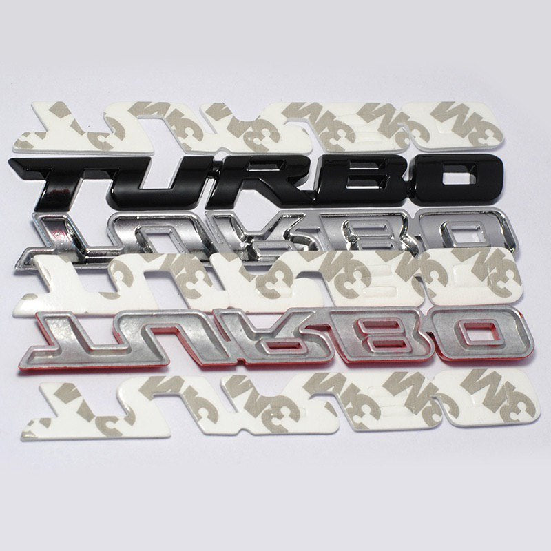 2PC x BLACK Car Turbo Boost 3D Metal Chrome Zinc Alloy 3D Emblem Badge Sticker Decal