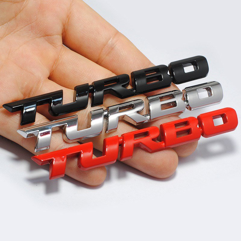 2PC x BLACK Car Turbo Boost 3D Metal Chrome Zinc Alloy 3D Emblem Badge Sticker Decal