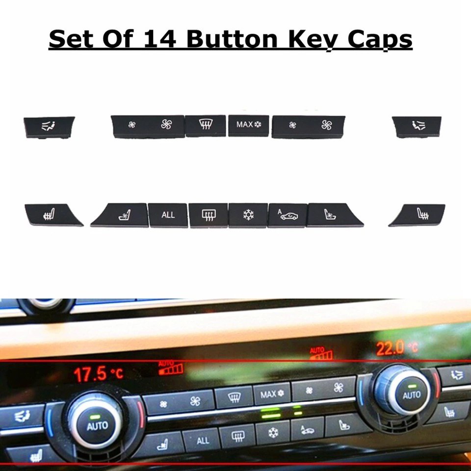 14Pcs Car Button Key Caps Repair Kit A/C Heater Switch Cover For BMW 5 6 7 F10 F01 F12 F06 F07 GT F11 F13