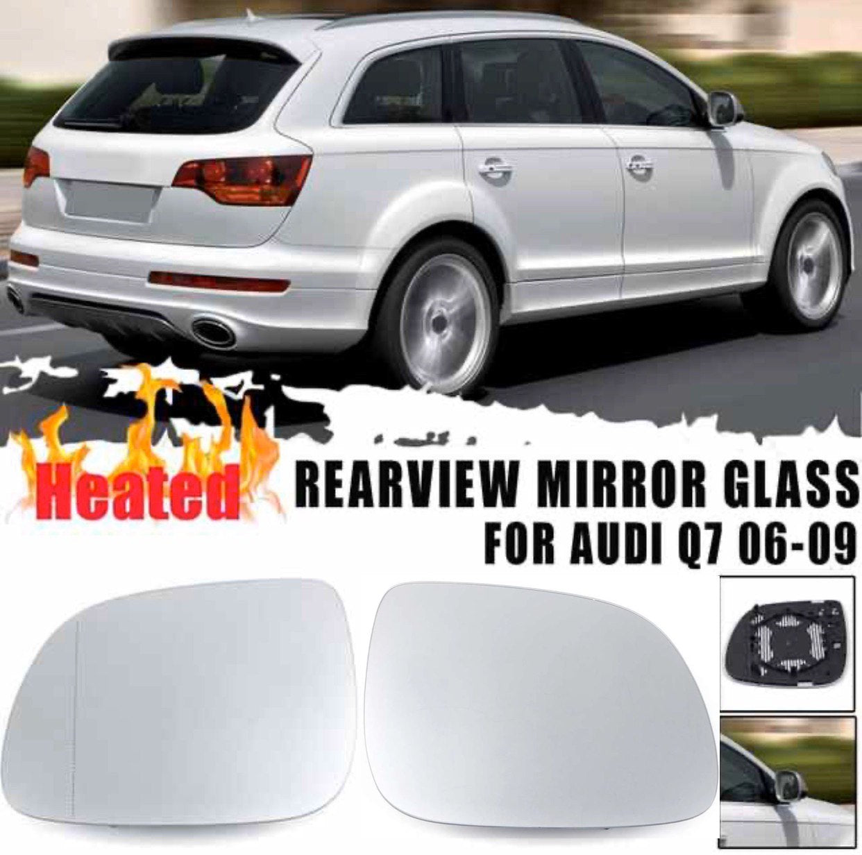 1Pair Antifog Heated Car Side Wind Mirror Rearview Mirror Plastic & Glass For Audi Q7 2006-2009