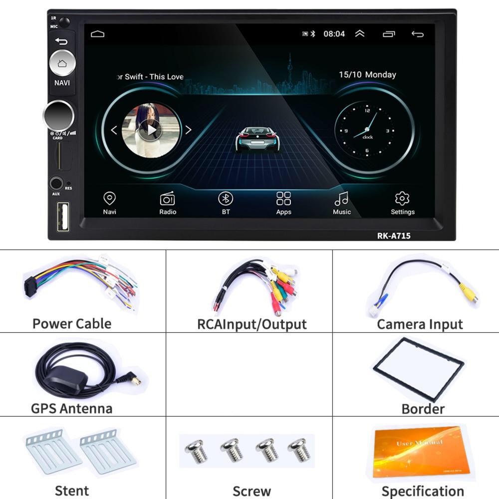 2 DIN Car Radio 7" Android Car Audio Multimedia Bluetooth Car Stereo + 8 IR Rear View Camera