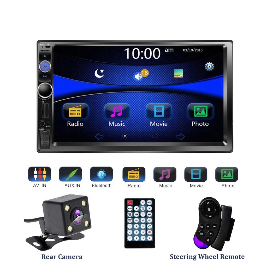 Car Stereo Double DIN Head Unit with Rear View Camera, Wired Apple CarPlay Android Auto, Bluetooth