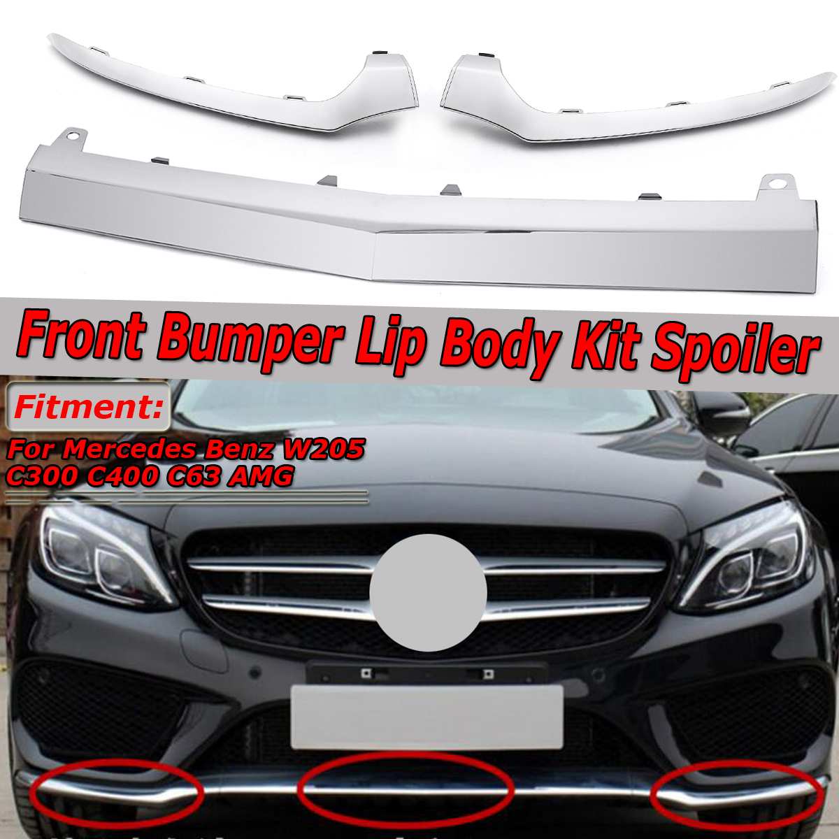 Chrome Front Lower Bumper Trim Protector For Mercedes Benz W205 C300 C400 C63 For AMG