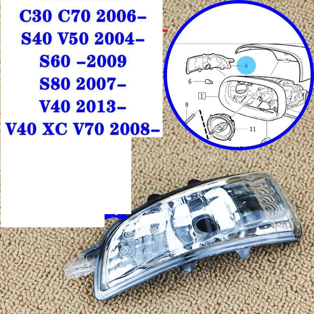For Volvo S40 S60 S80 C30 C70 V50 V70 Left Side Wing Mirror Indicator Turn Signal Light Lamp Lens