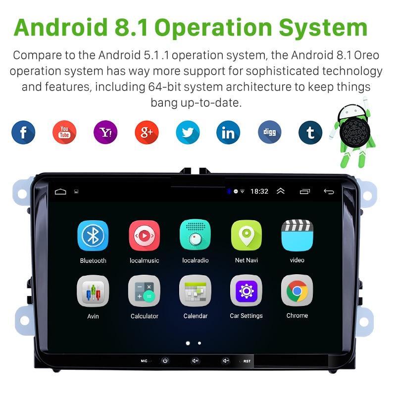 2G + 64G Android 8.1 Suitable for VW Support Apple CarPlay 9” Head Unit Multimedia Player suit for VW Golf 5 6 Skoda Passat Seat