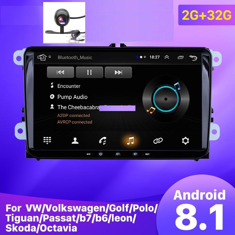Car GPS Radio 9" 2din Android 8.1 Head Unit for VW Volkswagen + Rear View Camera SEAT LEON CUPRA Skoda Passat b5 b6 CC