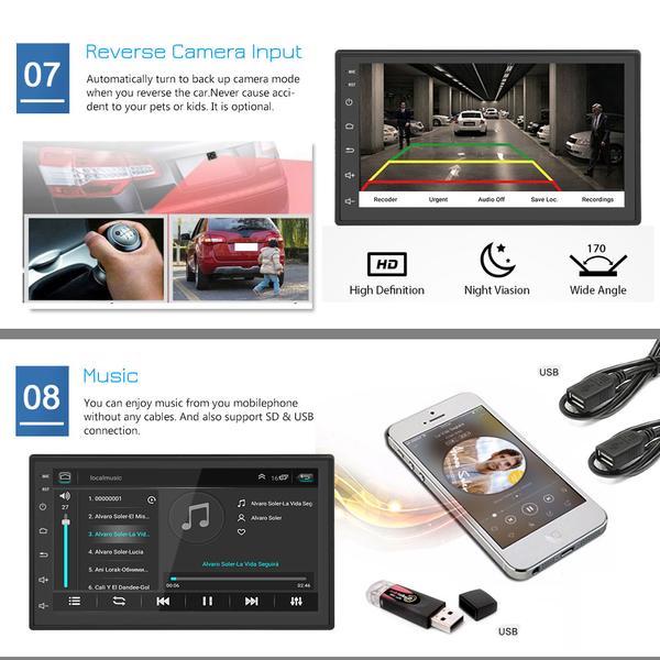 2 DIN Android Car Stereo GPS Navigation Rear View Camera 7'' MP5 Player Bluetooth WIFI Audio Radio