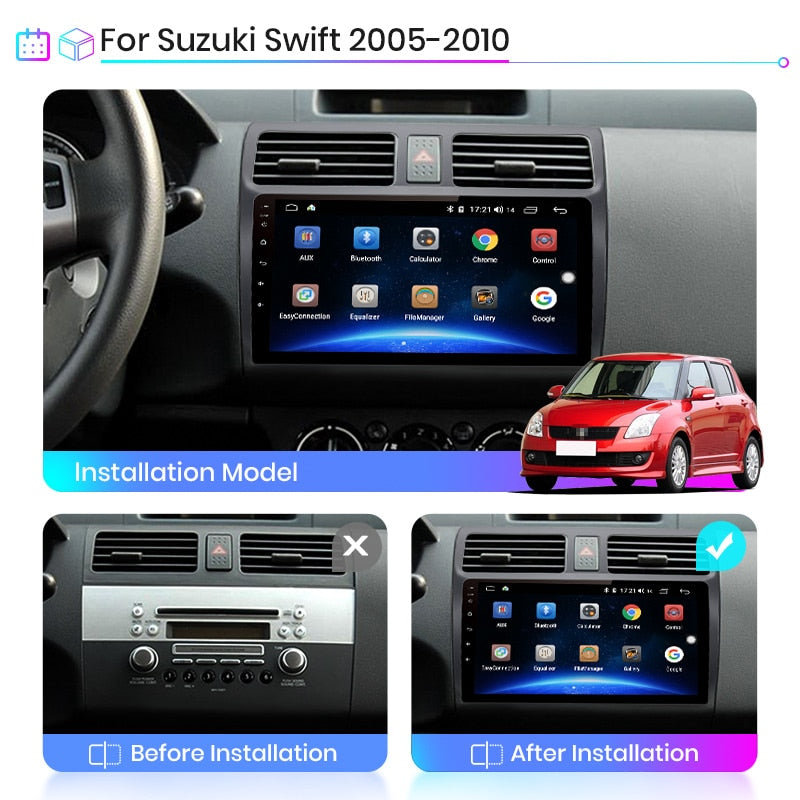 4+64G Android Car Stereo Supports CarPlay Android Auto Car Radio Reverse Camera GPS NZ Map Multimedia Player Suit For Suzuki Swift 2005 2006 2007 2008 2009 2010 Navigation GPS 2 din