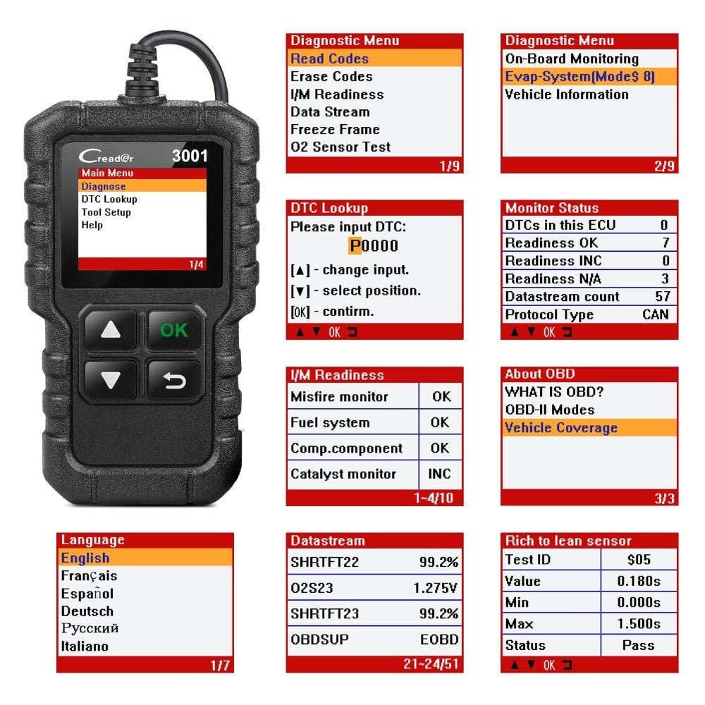 LAUNCH X431 CR3001 Full OBD2 scanner OBDII Code Reader Car Diagnostic Tool Turn off Engine Light Free Update pk cr319 ELM327