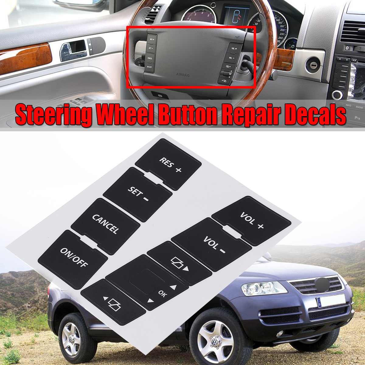 Car Steering Wheel Button Repair Decals Stickers Kit For VW For Volkswagen Touareg 2004-2009