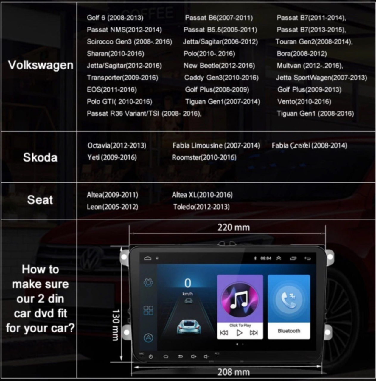 Volkswagen Android 12 CarPlay & Android 32G ROM Auto Car Stereo