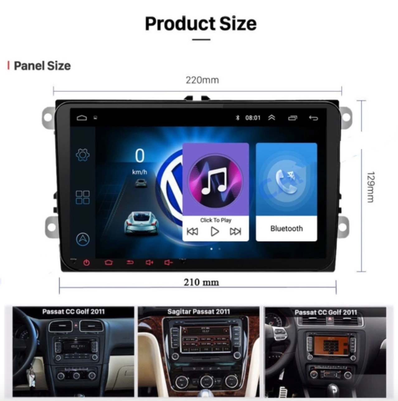 1G + 16G Suit VW Android 11 Double DIN Head Unit + Reversing Camera for Volkswagen, Skoda Bluetooth, Radio, Video Player