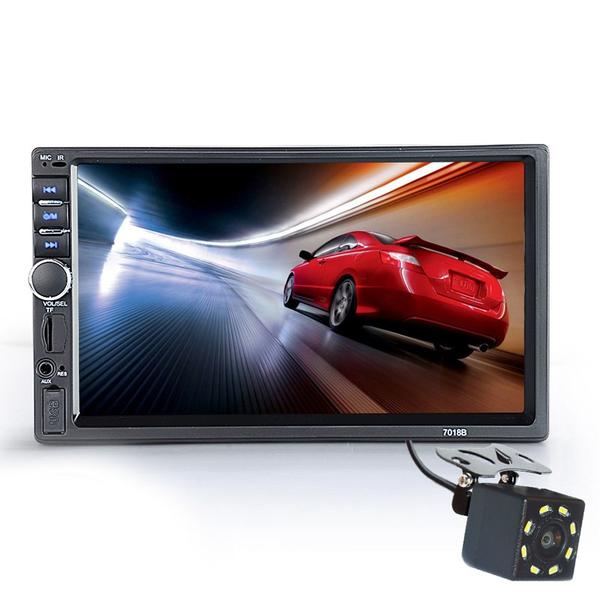 Car Stereo Double DIN 7'' LCD Touch Bluetooth Car Radio Player Car Audio Aux FM + 8 IR Rear View Camera