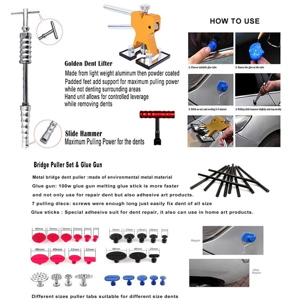 PDR Tool for Hail Damage Removal PDR Rods Dent Puller Slide Hammer Dent Lifter Glue Gun Tap Down Pdr Light Reflect Board