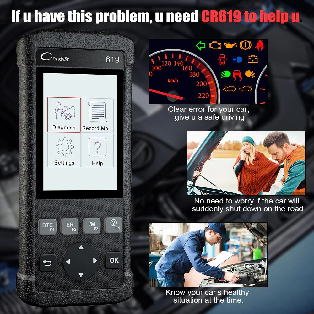 Launch CR619 OBD2 Scanner Engine ABS SRS ODB2 Scan Tool Multi-language Launch OBDII Car Diagnostic Scan Tool Free Updates