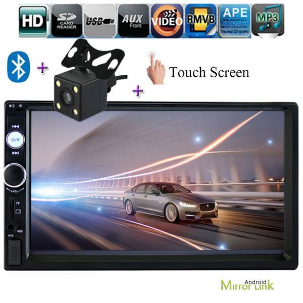 Car Stereo Double DIN Head Unit with Rear View Camera, Wired Apple Car ...