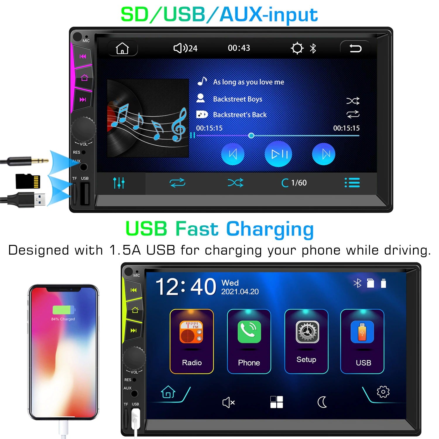 2din Car Radio Touch Screen Car Mp5 Player USB SD Bluetooth Mirror Link 2 Din Autoradio Stereo 7 Inch For Universal
