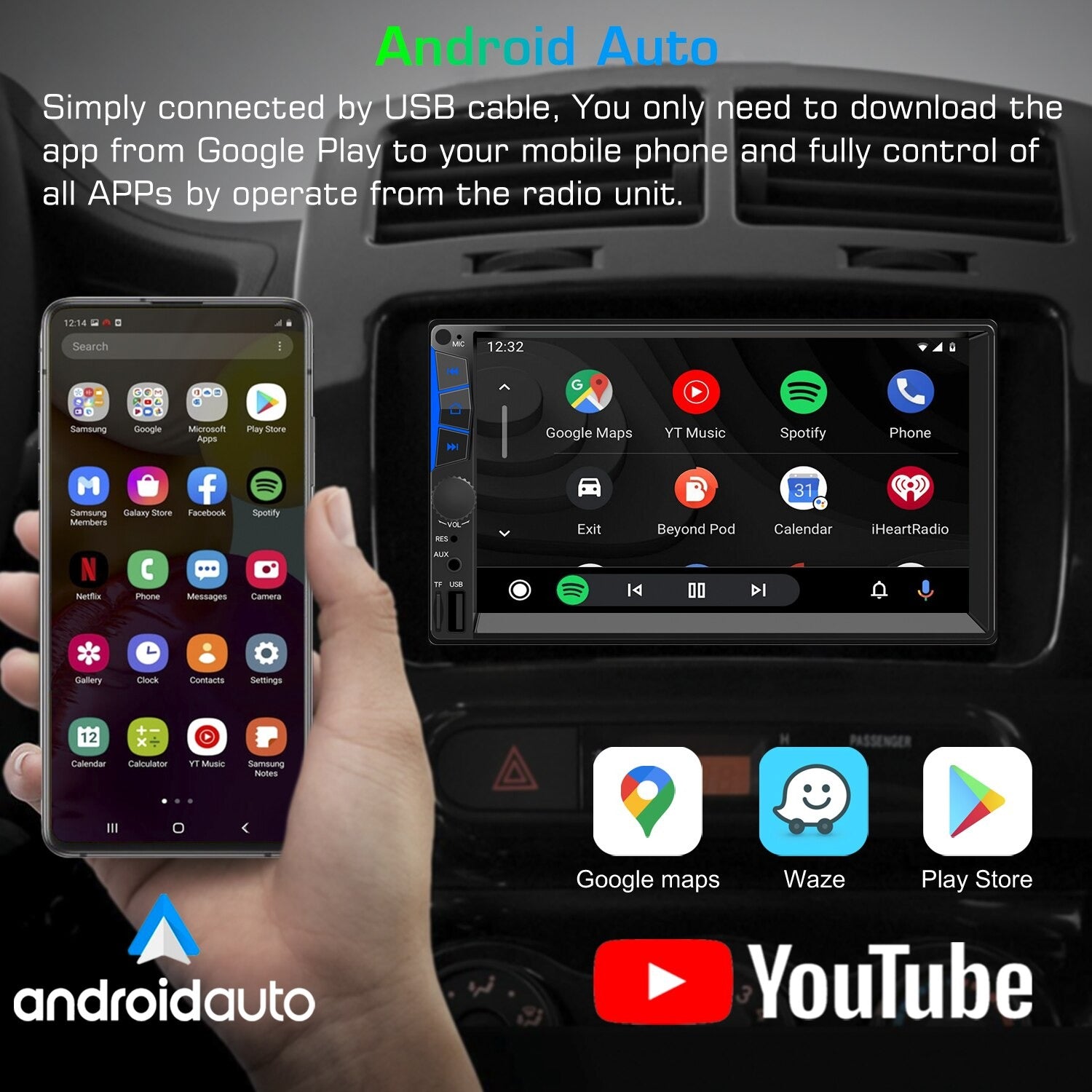 Car Radio with Bluetooth, USB, SD and 7 Touch Screen
