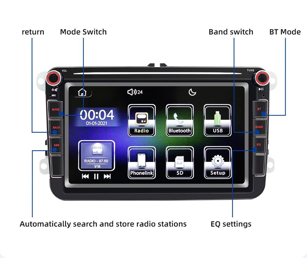 Car Stereo with Apple CarPlay / Android Auto Suit VW Golf MK5 MK6 Car Stereo Double DIN Head Unit, Bluetooth