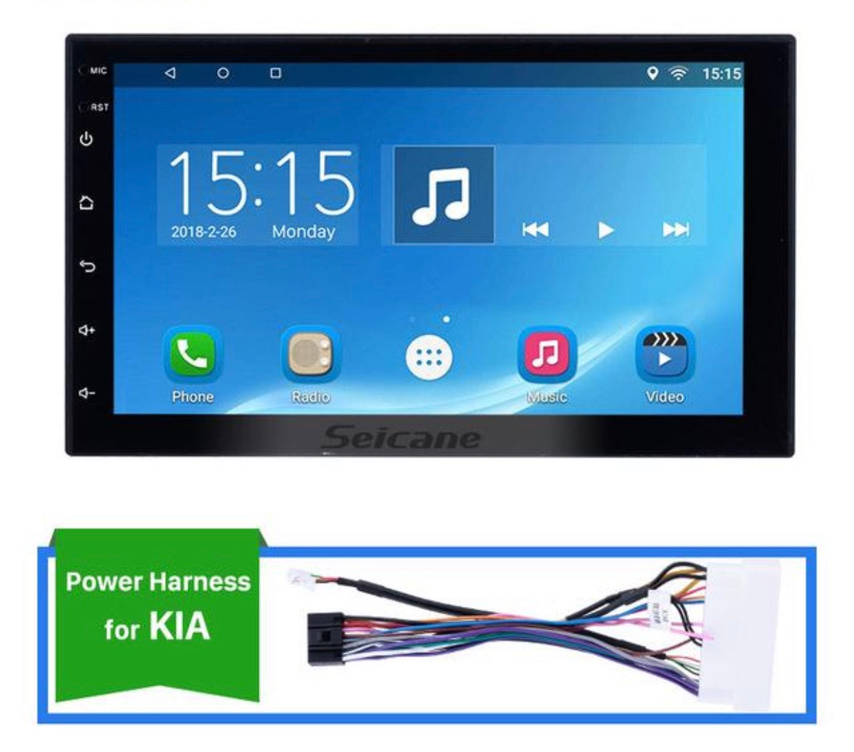 2 DIN Android 8.1 Car Stereo + Compatible with KIA Harness GPS Navigation 7'' MP5 Player Bluetooth WIFI FM Audio Radio