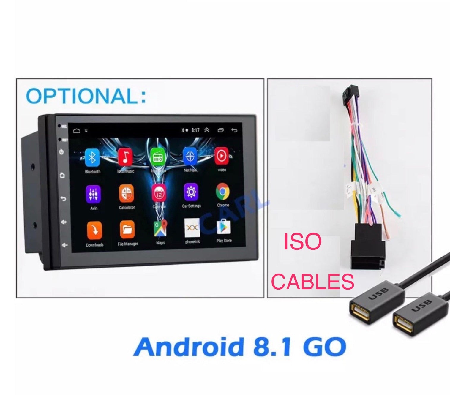 Android 8.1 Car Stereo 2 DIN 7” CarPlay and Android Auto + Universal ISO Harness, GPS Navigation, Rear Camera, Bluetooth, USB