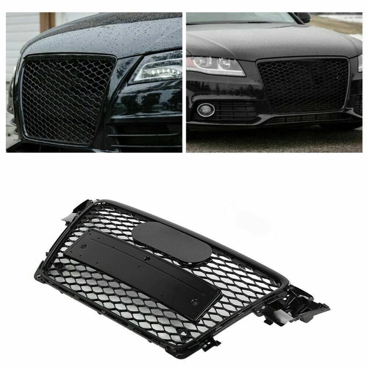 Front Bumper Sport Hex Mesh Honeycomb Hood Grill Gloss Black for Audi A4 / S4 B8 2008 2009 2010 2011 2012 For RS4