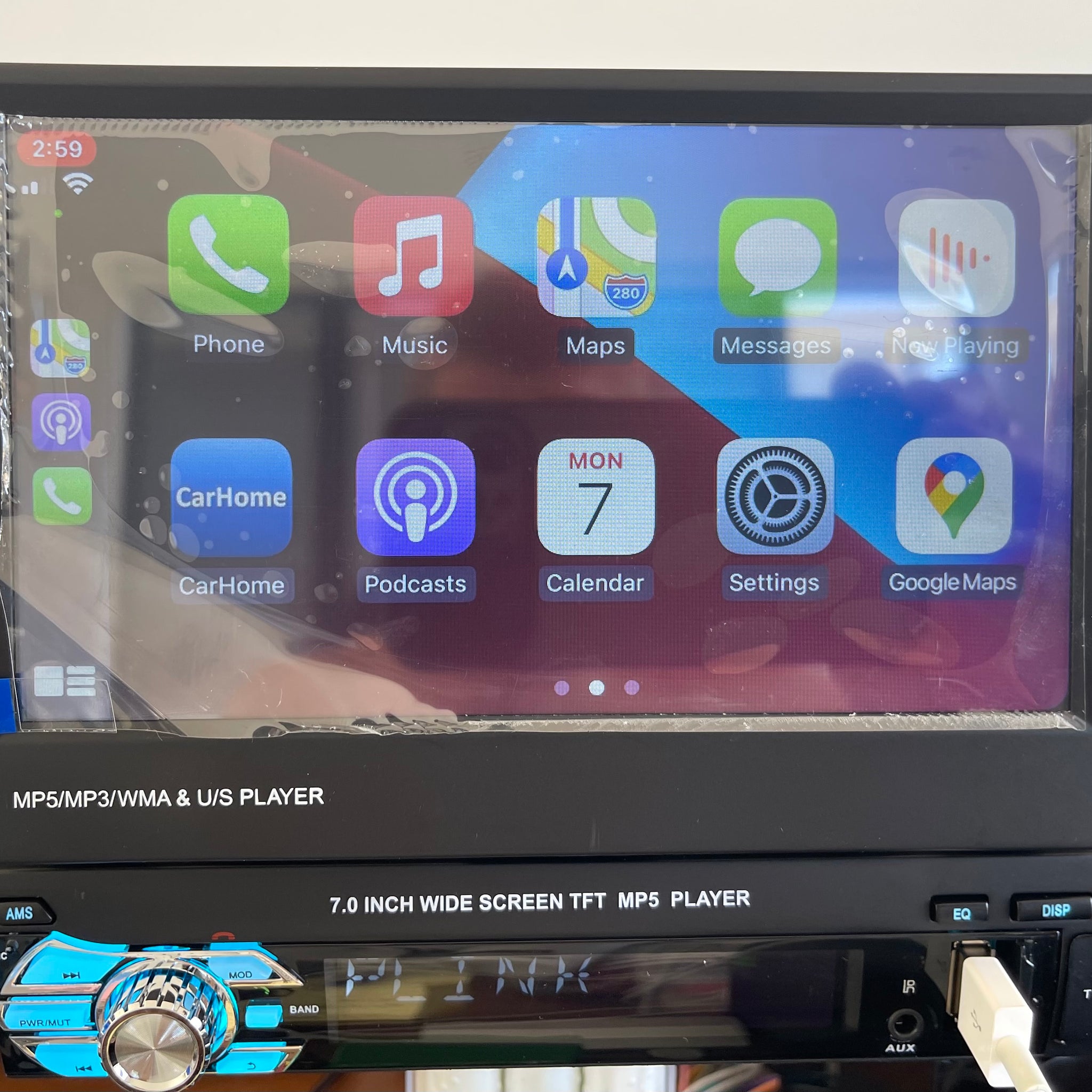 1Din Carplay Radio Car MP5 Player Mirror Link Handsfree With Camera 7" Touch Screen USB TF Video Audio Head Unit