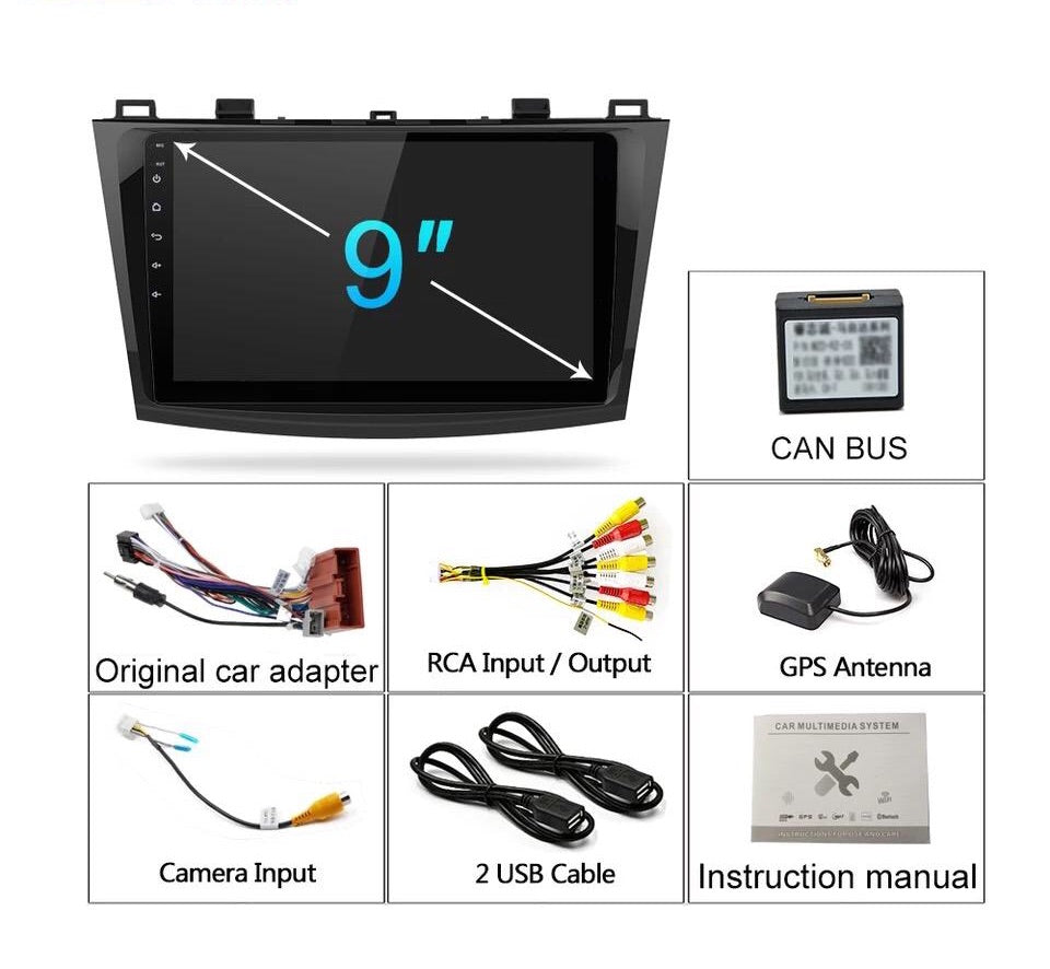 Androids 9.0 for Mazda 3 Axela 2010-2012 Car DVD GPS Radio Stereo 1G 16G WIFI Free MAP Quad Core 2 din Car Multimedia Player